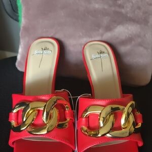 Red Chain Slide Sandals